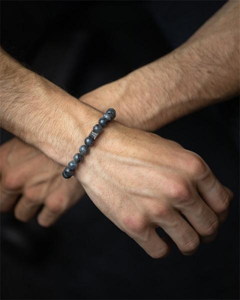 Armband mit 8 mm Larvikit-Stein - Gem Grey Wolf